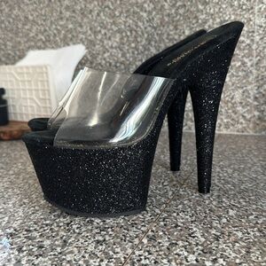 7 inch black sparkle Pleaser heels
